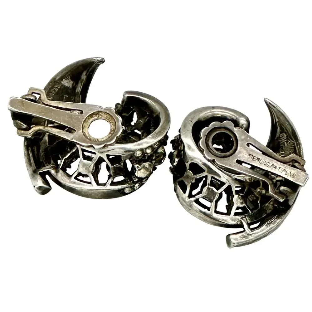 Vintage Sterling Statement Clip On Earrings Pat Pended (Crown Trifari?) Read